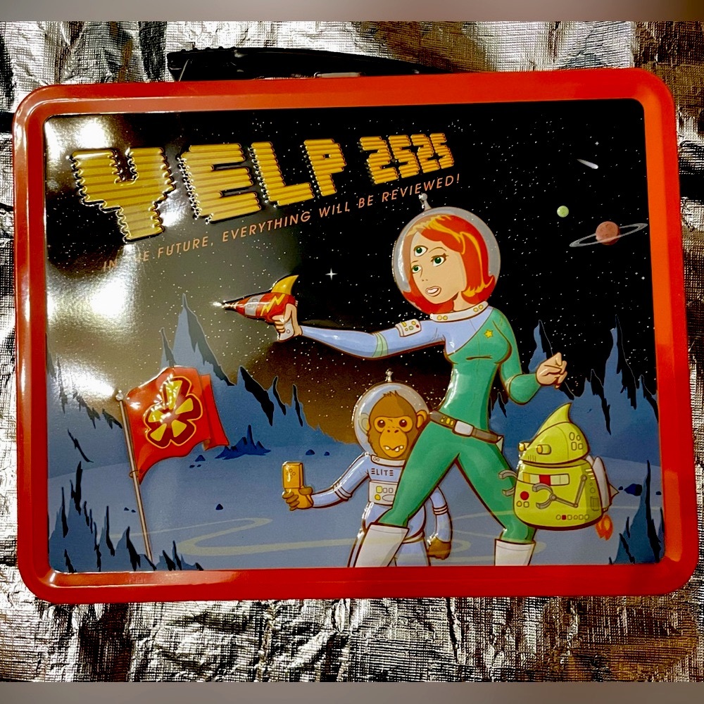 Collectable, YELP Elite tin lunchbox gift w/thermos & pins from 2008